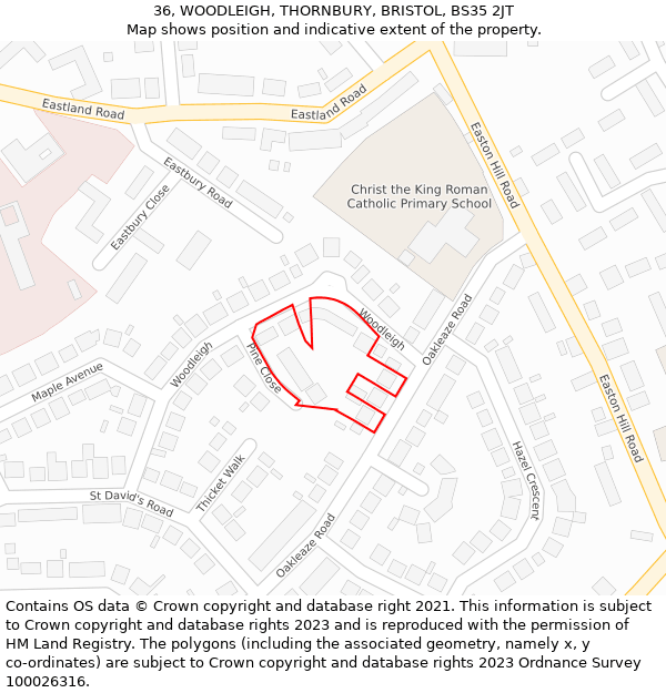 36, WOODLEIGH, THORNBURY, BRISTOL, BS35 2JT: Location map and indicative extent of plot