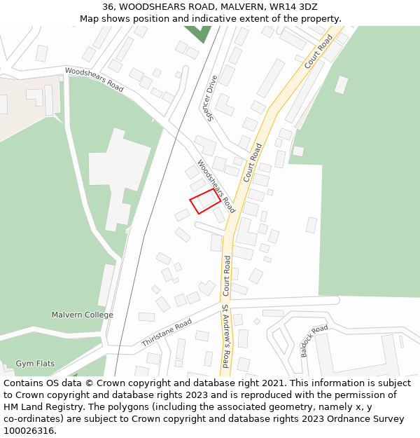 36, WOODSHEARS ROAD, MALVERN, WR14 3DZ: Location map and indicative extent of plot