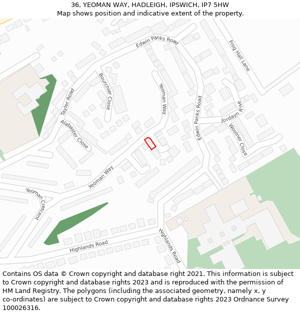 36, YEOMAN WAY, HADLEIGH, IPSWICH, IP7 5HW: Location map and indicative extent of plot