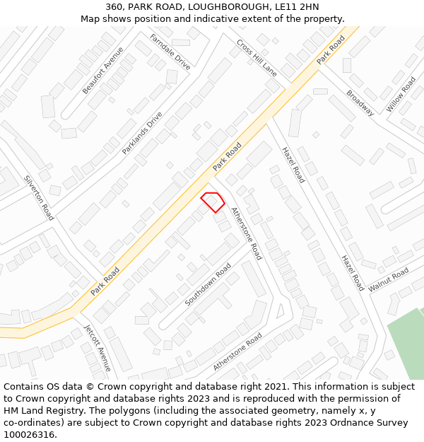 360, PARK ROAD, LOUGHBOROUGH, LE11 2HN: Location map and indicative extent of plot
