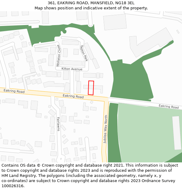 361, EAKRING ROAD, MANSFIELD, NG18 3EL: Location map and indicative extent of plot