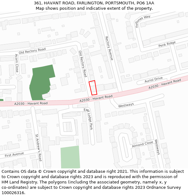 361, HAVANT ROAD, FARLINGTON, PORTSMOUTH, PO6 1AA: Location map and indicative extent of plot