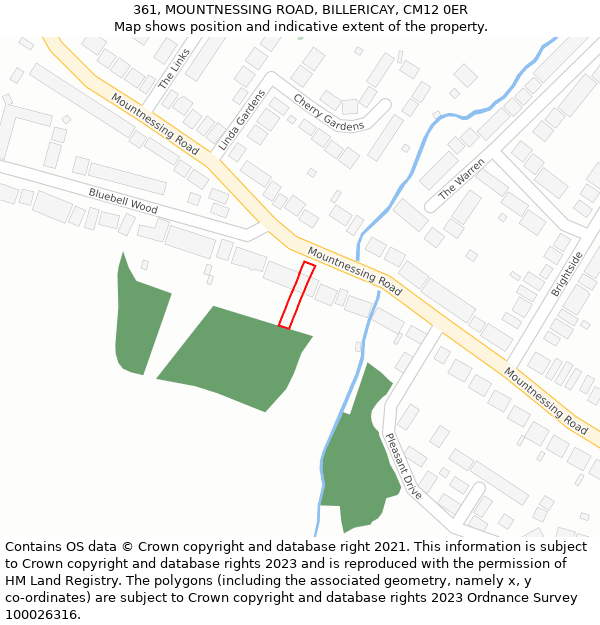 361, MOUNTNESSING ROAD, BILLERICAY, CM12 0ER: Location map and indicative extent of plot