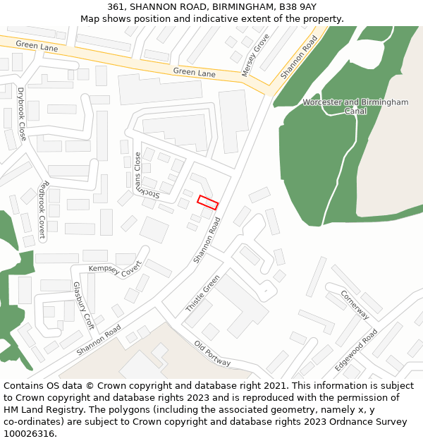 361, SHANNON ROAD, BIRMINGHAM, B38 9AY: Location map and indicative extent of plot