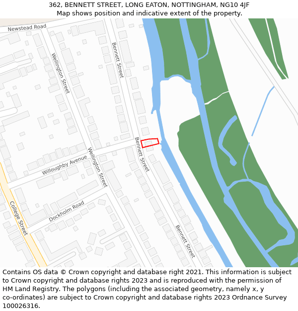 362, BENNETT STREET, LONG EATON, NOTTINGHAM, NG10 4JF: Location map and indicative extent of plot