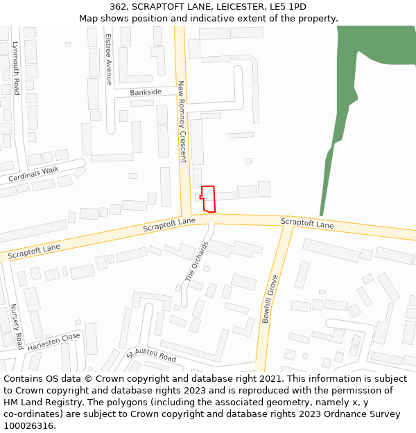 362, SCRAPTOFT LANE, LEICESTER, LE5 1PD: Location map and indicative extent of plot