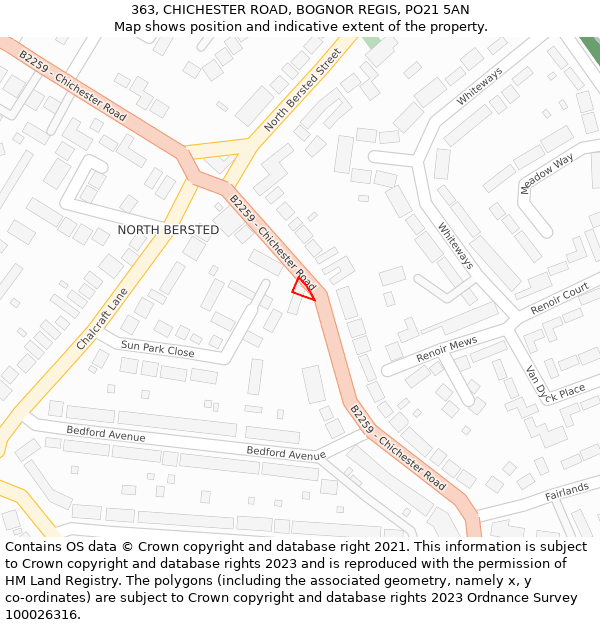 363, CHICHESTER ROAD, BOGNOR REGIS, PO21 5AN: Location map and indicative extent of plot