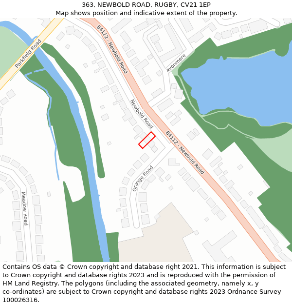 363, NEWBOLD ROAD, RUGBY, CV21 1EP: Location map and indicative extent of plot