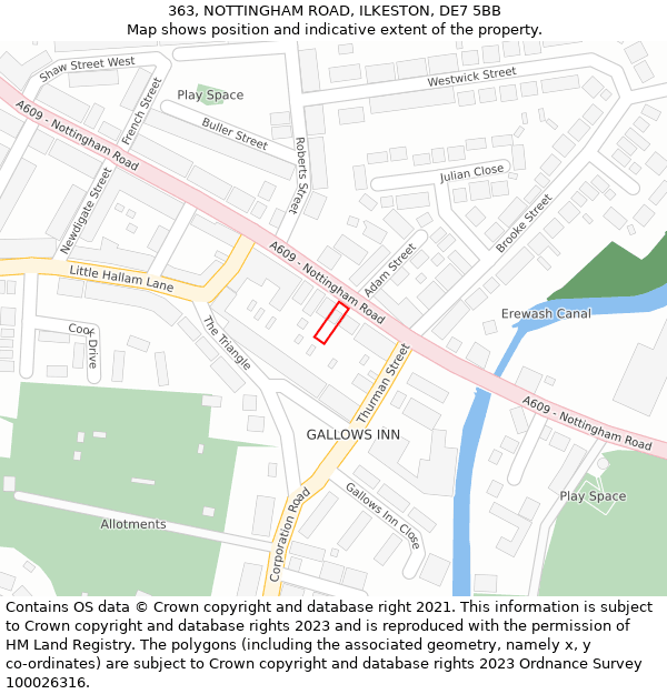 363, NOTTINGHAM ROAD, ILKESTON, DE7 5BB: Location map and indicative extent of plot