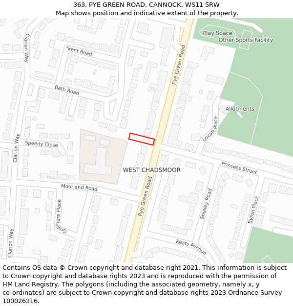 363, PYE GREEN ROAD, CANNOCK, WS11 5RW: Location map and indicative extent of plot