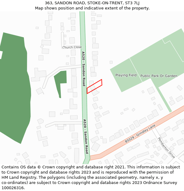 363, SANDON ROAD, STOKE-ON-TRENT, ST3 7LJ: Location map and indicative extent of plot