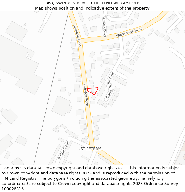 363, SWINDON ROAD, CHELTENHAM, GL51 9LB: Location map and indicative extent of plot