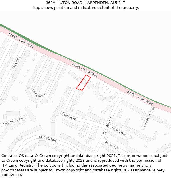 363A, LUTON ROAD, HARPENDEN, AL5 3LZ: Location map and indicative extent of plot