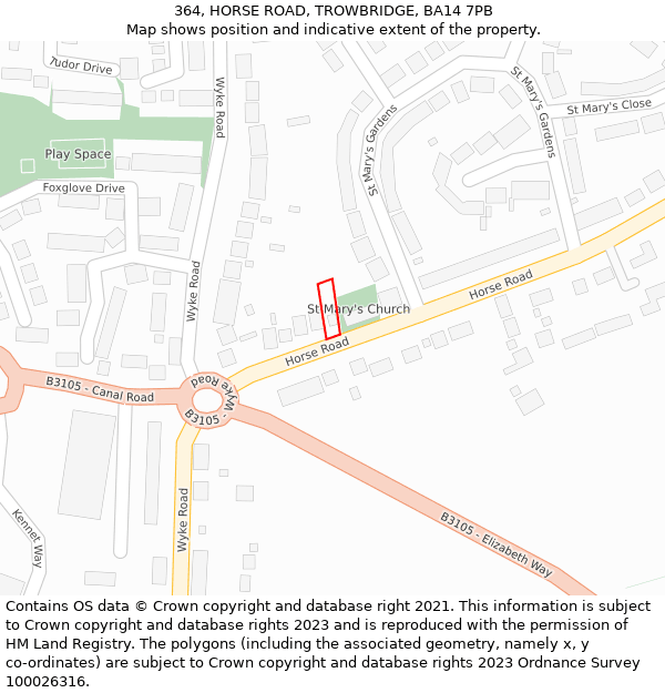 364, HORSE ROAD, TROWBRIDGE, BA14 7PB: Location map and indicative extent of plot