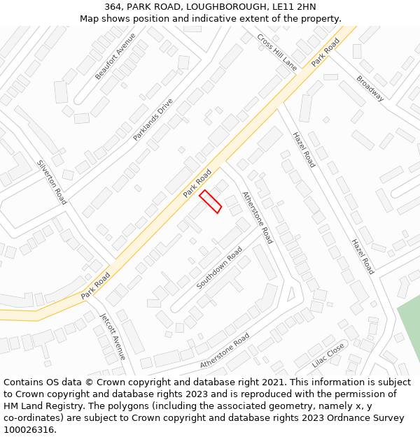 364, PARK ROAD, LOUGHBOROUGH, LE11 2HN: Location map and indicative extent of plot