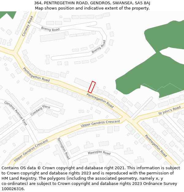 364, PENTREGETHIN ROAD, GENDROS, SWANSEA, SA5 8AJ: Location map and indicative extent of plot