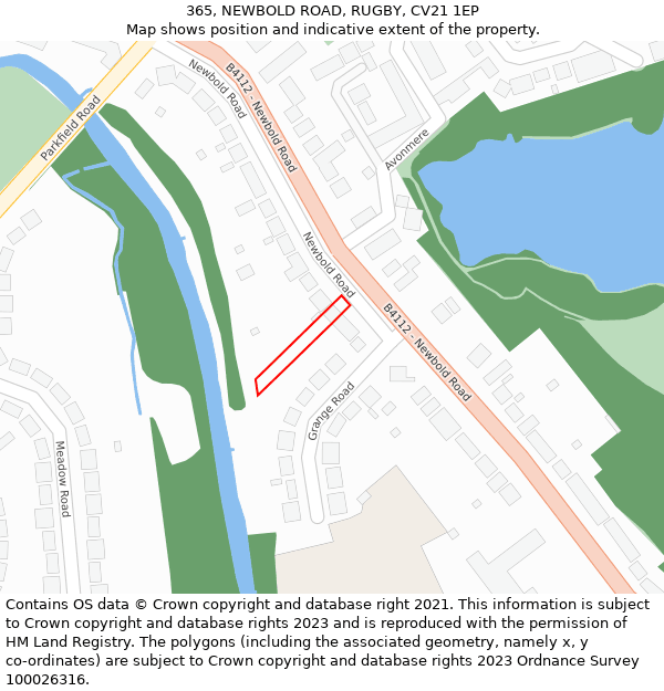 365, NEWBOLD ROAD, RUGBY, CV21 1EP: Location map and indicative extent of plot