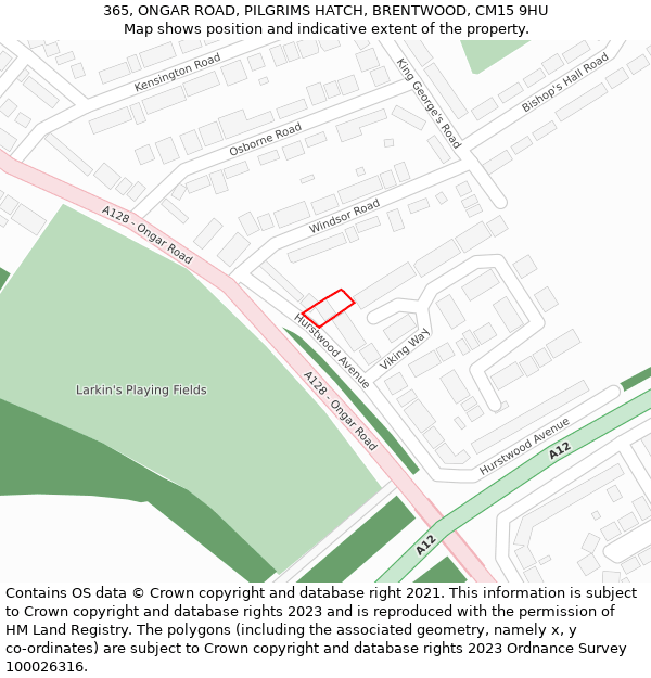 365, ONGAR ROAD, PILGRIMS HATCH, BRENTWOOD, CM15 9HU: Location map and indicative extent of plot