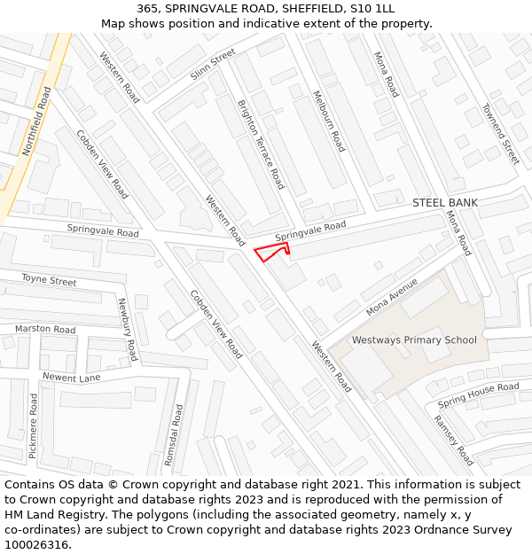 365, SPRINGVALE ROAD, SHEFFIELD, S10 1LL: Location map and indicative extent of plot