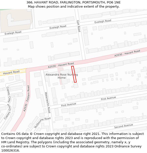 366, HAVANT ROAD, FARLINGTON, PORTSMOUTH, PO6 1NE: Location map and indicative extent of plot