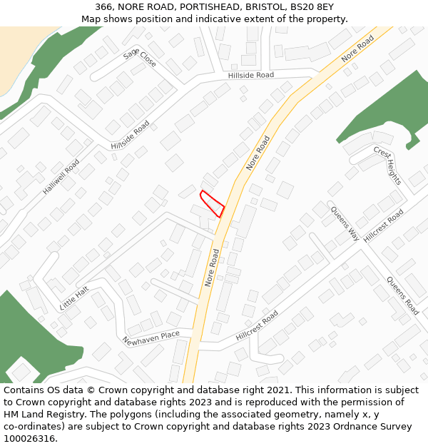 366, NORE ROAD, PORTISHEAD, BRISTOL, BS20 8EY: Location map and indicative extent of plot