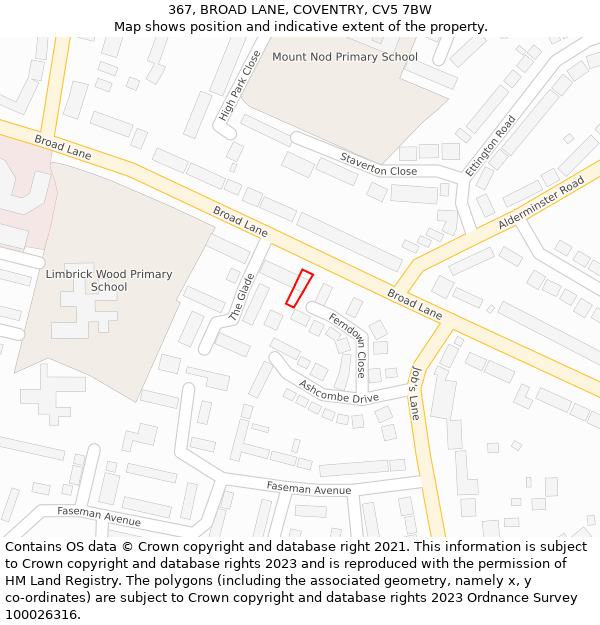 367, BROAD LANE, COVENTRY, CV5 7BW: Location map and indicative extent of plot