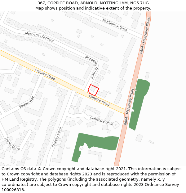 367, COPPICE ROAD, ARNOLD, NOTTINGHAM, NG5 7HG: Location map and indicative extent of plot