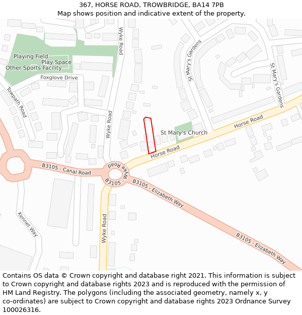 367, HORSE ROAD, TROWBRIDGE, BA14 7PB: Location map and indicative extent of plot