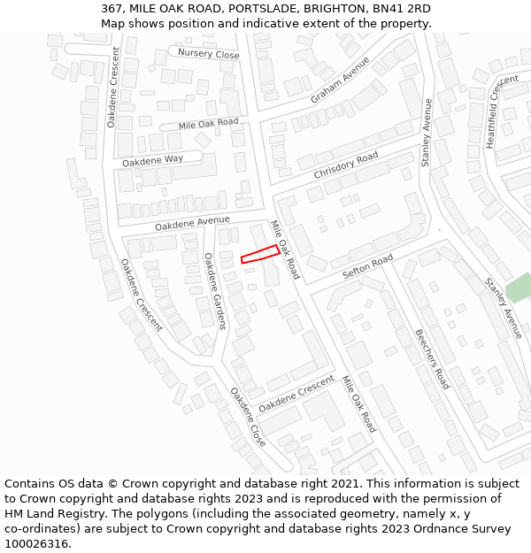 367, MILE OAK ROAD, PORTSLADE, BRIGHTON, BN41 2RD: Location map and indicative extent of plot