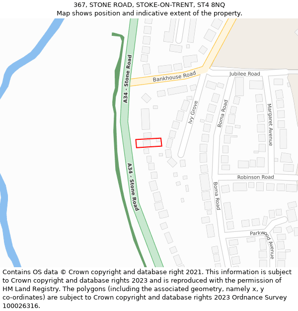 367, STONE ROAD, STOKE-ON-TRENT, ST4 8NQ: Location map and indicative extent of plot