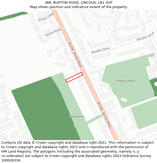 368, BURTON ROAD, LINCOLN, LN1 3UP: Location map and indicative extent of plot