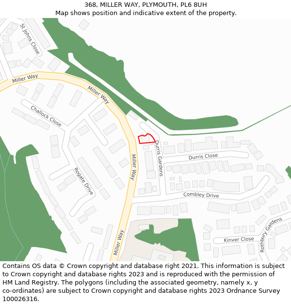 368, MILLER WAY, PLYMOUTH, PL6 8UH: Location map and indicative extent of plot
