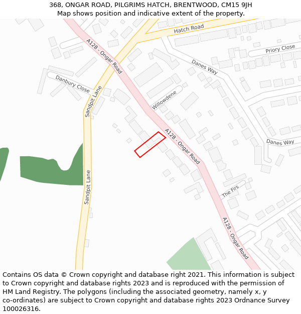 368, ONGAR ROAD, PILGRIMS HATCH, BRENTWOOD, CM15 9JH: Location map and indicative extent of plot