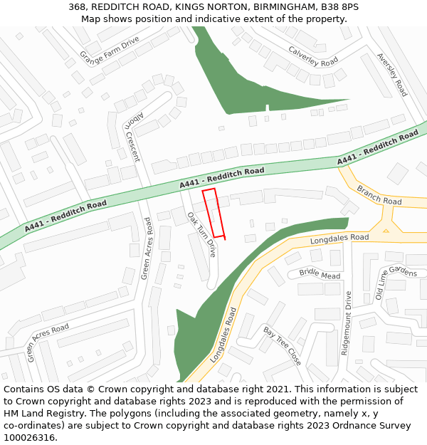 368, REDDITCH ROAD, KINGS NORTON, BIRMINGHAM, B38 8PS: Location map and indicative extent of plot