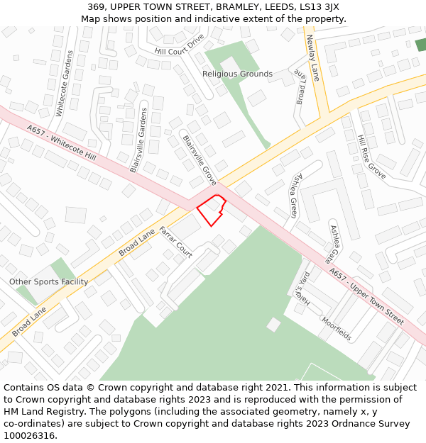 369, UPPER TOWN STREET, BRAMLEY, LEEDS, LS13 3JX: Location map and indicative extent of plot