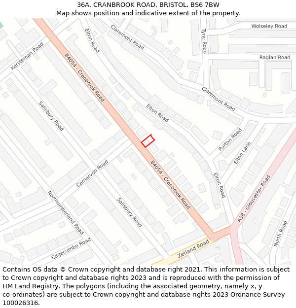 36A, CRANBROOK ROAD, BRISTOL, BS6 7BW: Location map and indicative extent of plot