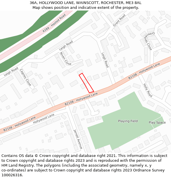 36A, HOLLYWOOD LANE, WAINSCOTT, ROCHESTER, ME3 8AL: Location map and indicative extent of plot