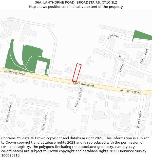 36A, LANTHORNE ROAD, BROADSTAIRS, CT10 3LZ: Location map and indicative extent of plot