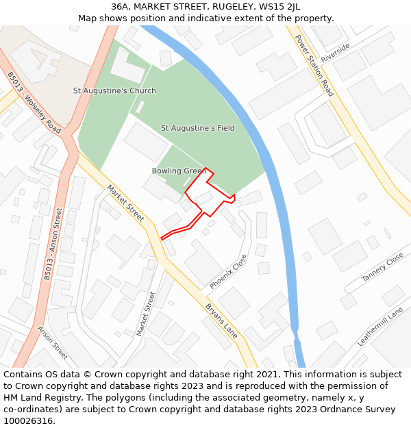 36A, MARKET STREET, RUGELEY, WS15 2JL: Location map and indicative extent of plot