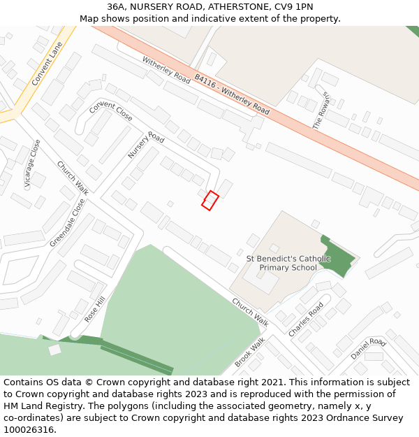 36A, NURSERY ROAD, ATHERSTONE, CV9 1PN: Location map and indicative extent of plot