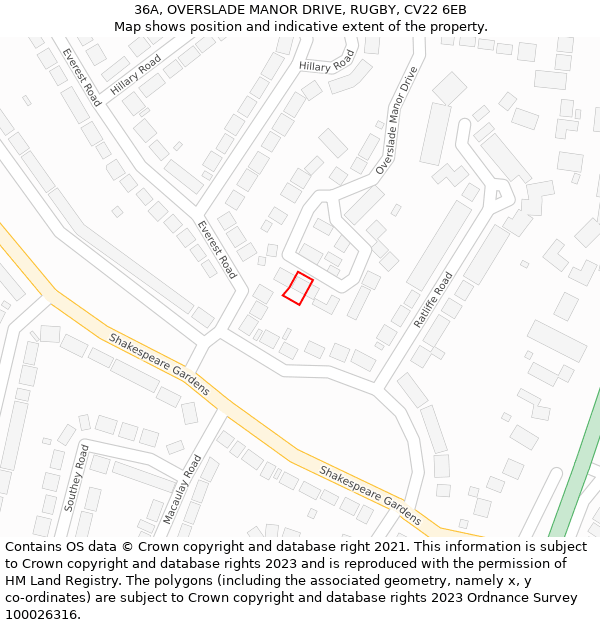 36A, OVERSLADE MANOR DRIVE, RUGBY, CV22 6EB: Location map and indicative extent of plot