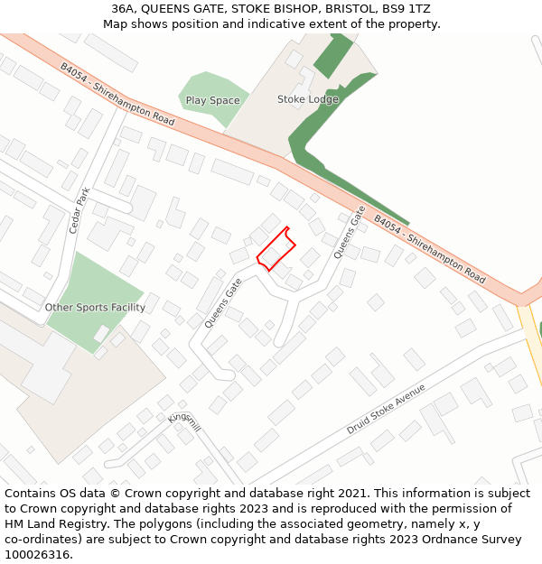 36A, QUEENS GATE, STOKE BISHOP, BRISTOL, BS9 1TZ: Location map and indicative extent of plot