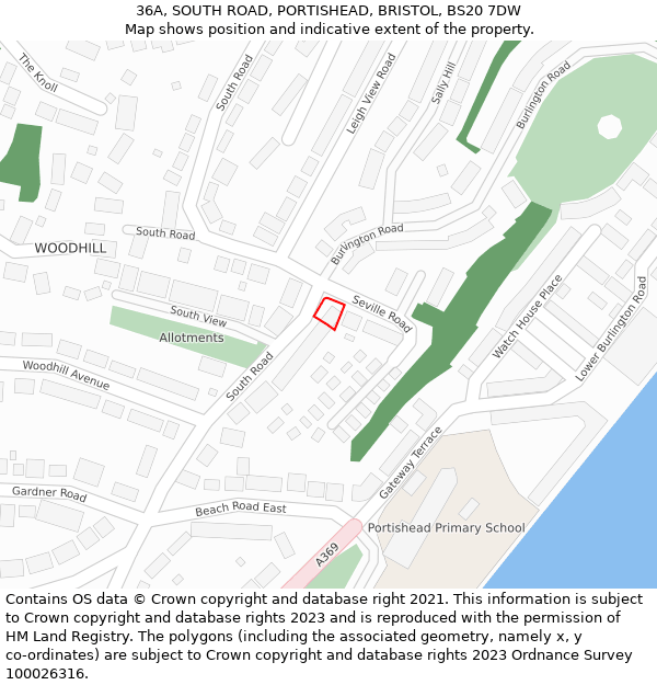 36A, SOUTH ROAD, PORTISHEAD, BRISTOL, BS20 7DW: Location map and indicative extent of plot