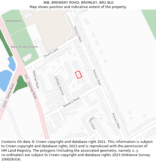 36B, BREWERY ROAD, BROMLEY, BR2 8LG: Location map and indicative extent of plot
