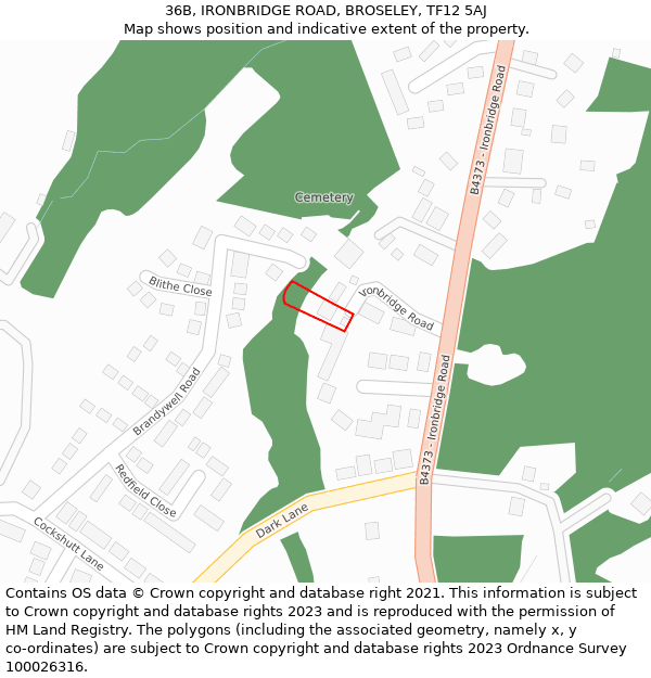 36B, IRONBRIDGE ROAD, BROSELEY, TF12 5AJ: Location map and indicative extent of plot