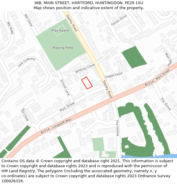 36B, MAIN STREET, HARTFORD, HUNTINGDON, PE29 1XU: Location map and indicative extent of plot