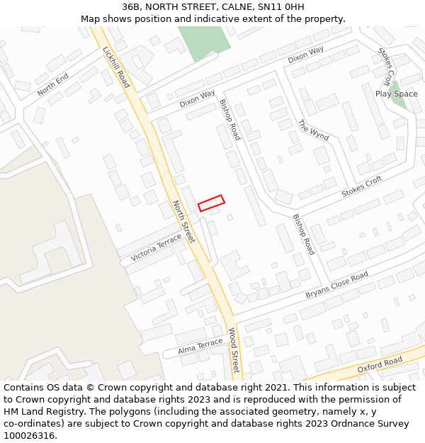 36B, NORTH STREET, CALNE, SN11 0HH: Location map and indicative extent of plot