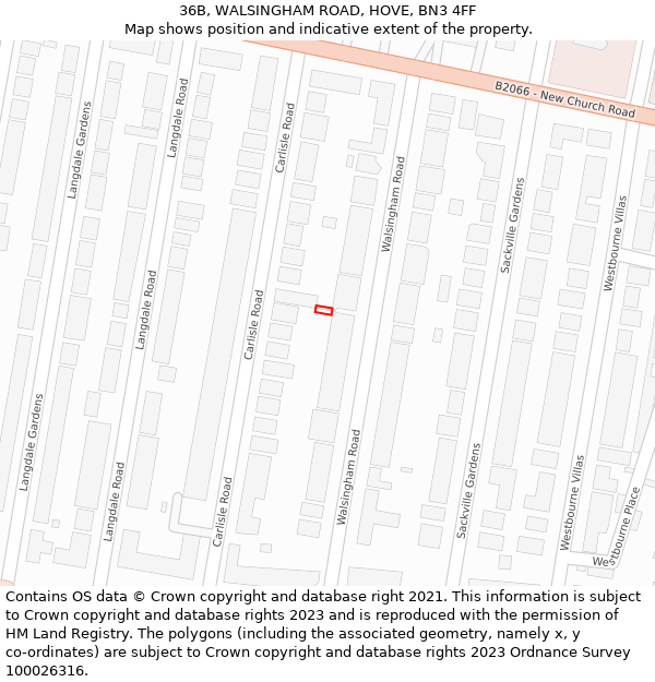 36B, WALSINGHAM ROAD, HOVE, BN3 4FF: Location map and indicative extent of plot