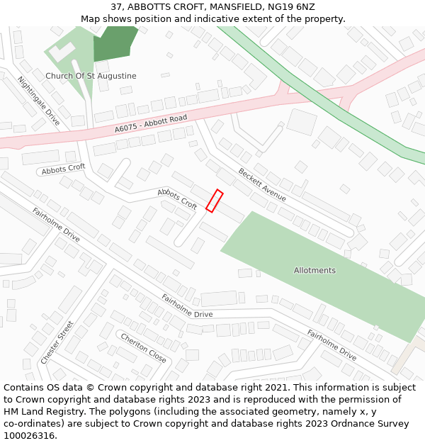 37, ABBOTTS CROFT, MANSFIELD, NG19 6NZ: Location map and indicative extent of plot