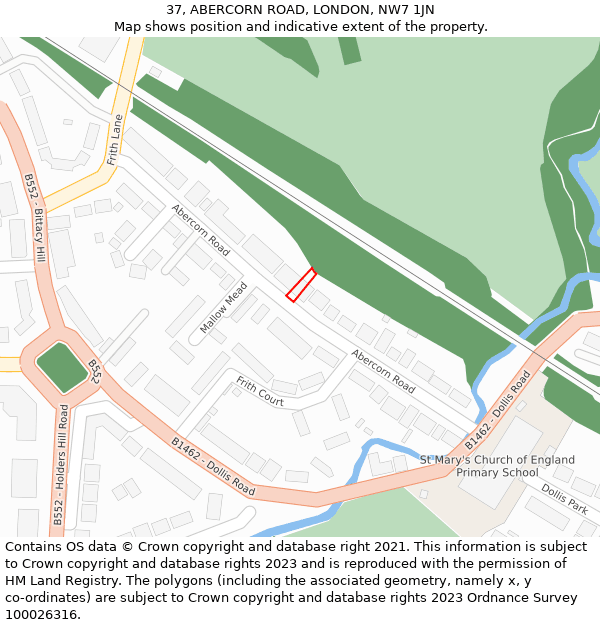 37, ABERCORN ROAD, LONDON, NW7 1JN: Location map and indicative extent of plot
